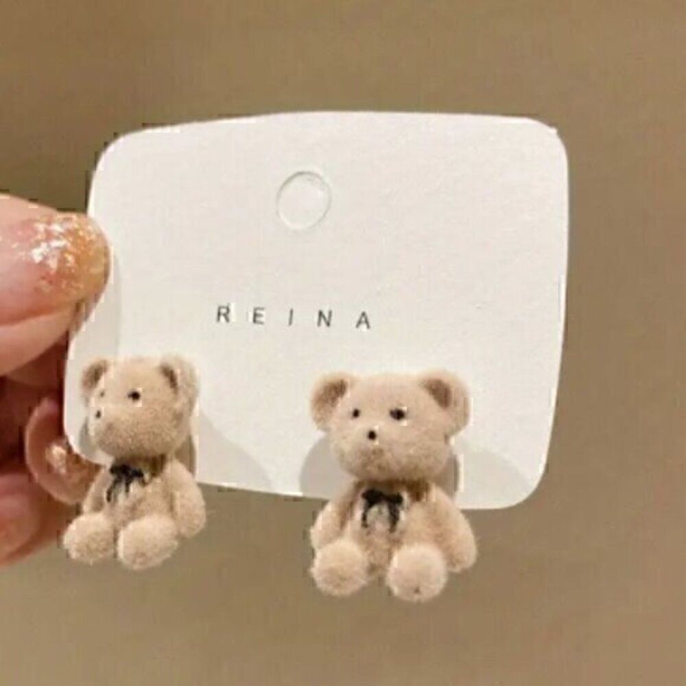 Plush light Brown Bear Stud Earrings Cute Animal Earrings